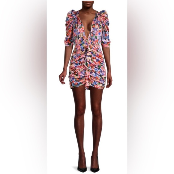 FOR LOVE & LEMONS Bouquet Floral Puff-Sleeve Mini Dress - Picture 1 of 3